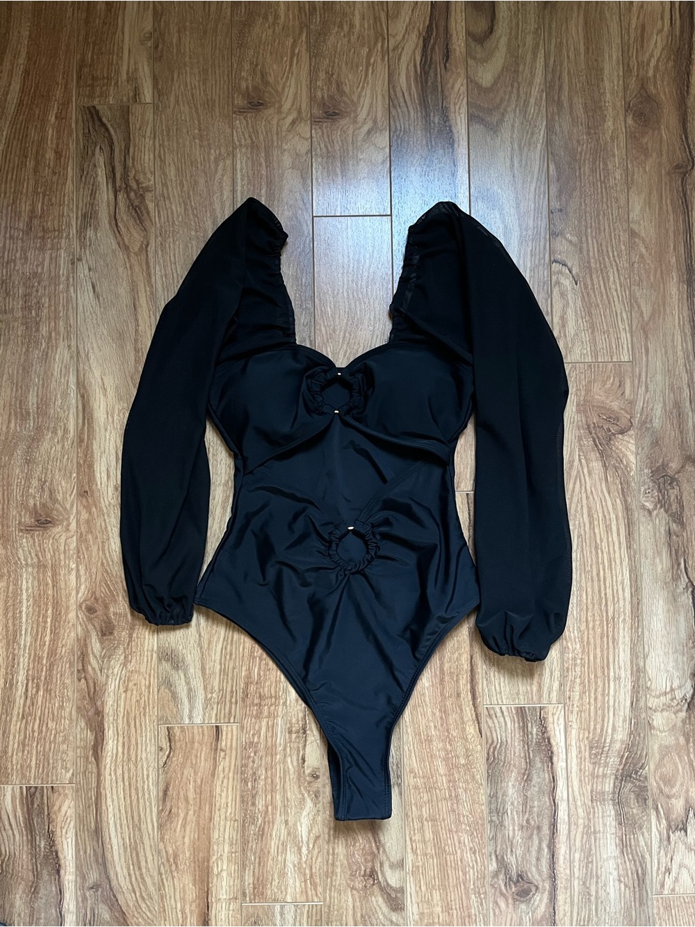 New Black Long Sleeve Cutout Swimsuit